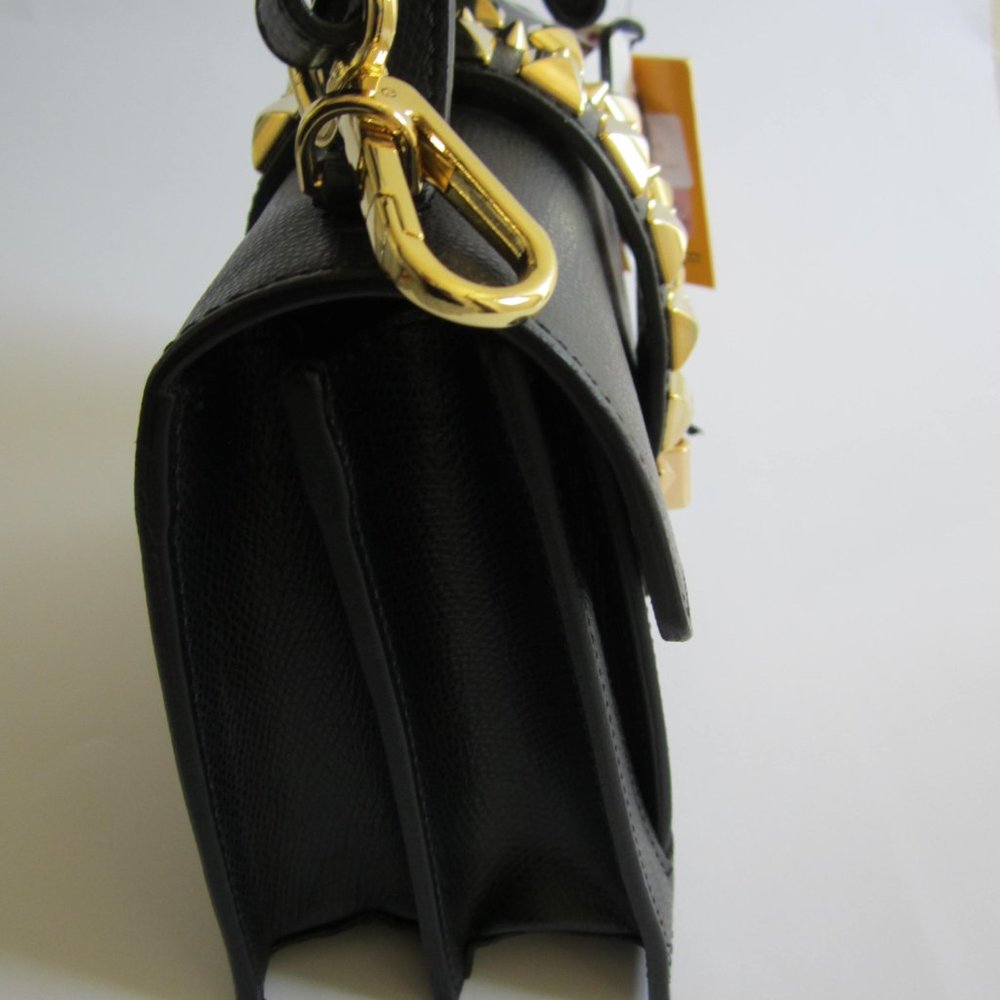 Valentino By Mario Valentino Black Leather Gold Studded Top Handle Cross… - Picture 4 of 12